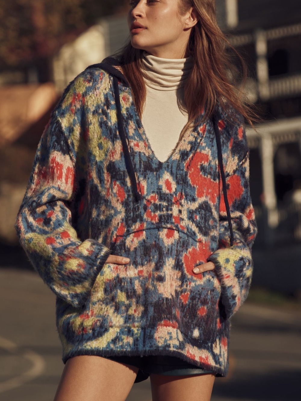 By Anthropologie Relaxed Hooded Sweater | Cozy Multicolor V-Neck - Women